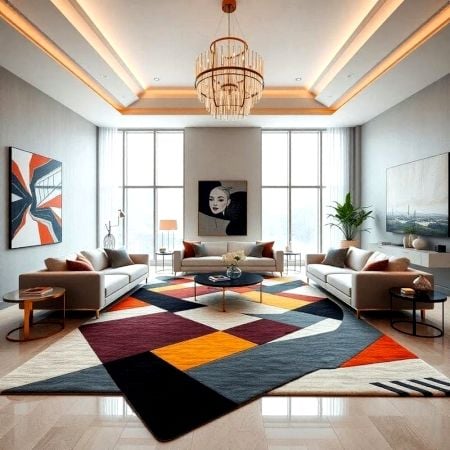 Handcrafted Geometric Multicolor Modern Living Rug